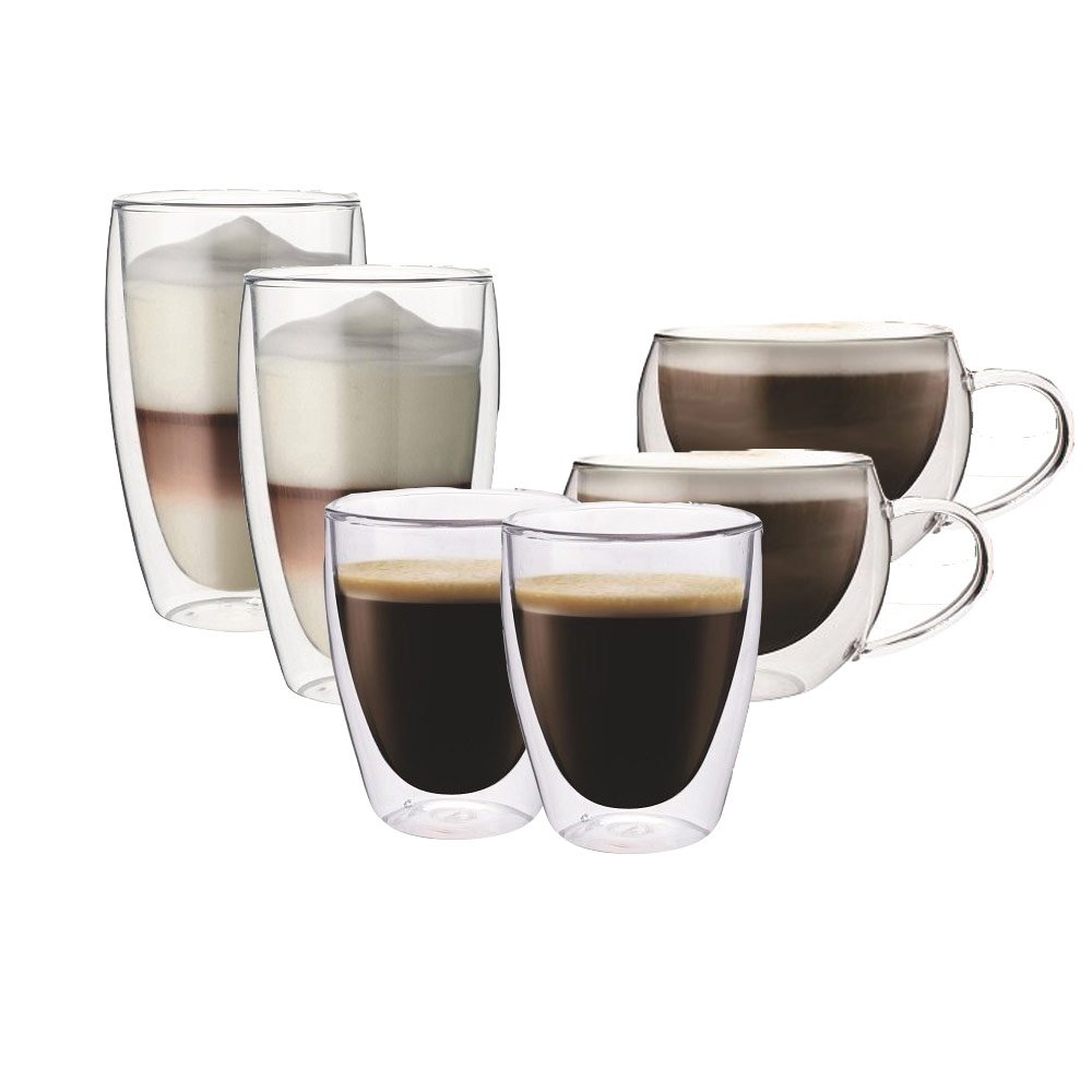 Glazenset, koffie, Latte & Cappuccino - Dubbelwandig - Set van 6 - Maxxo