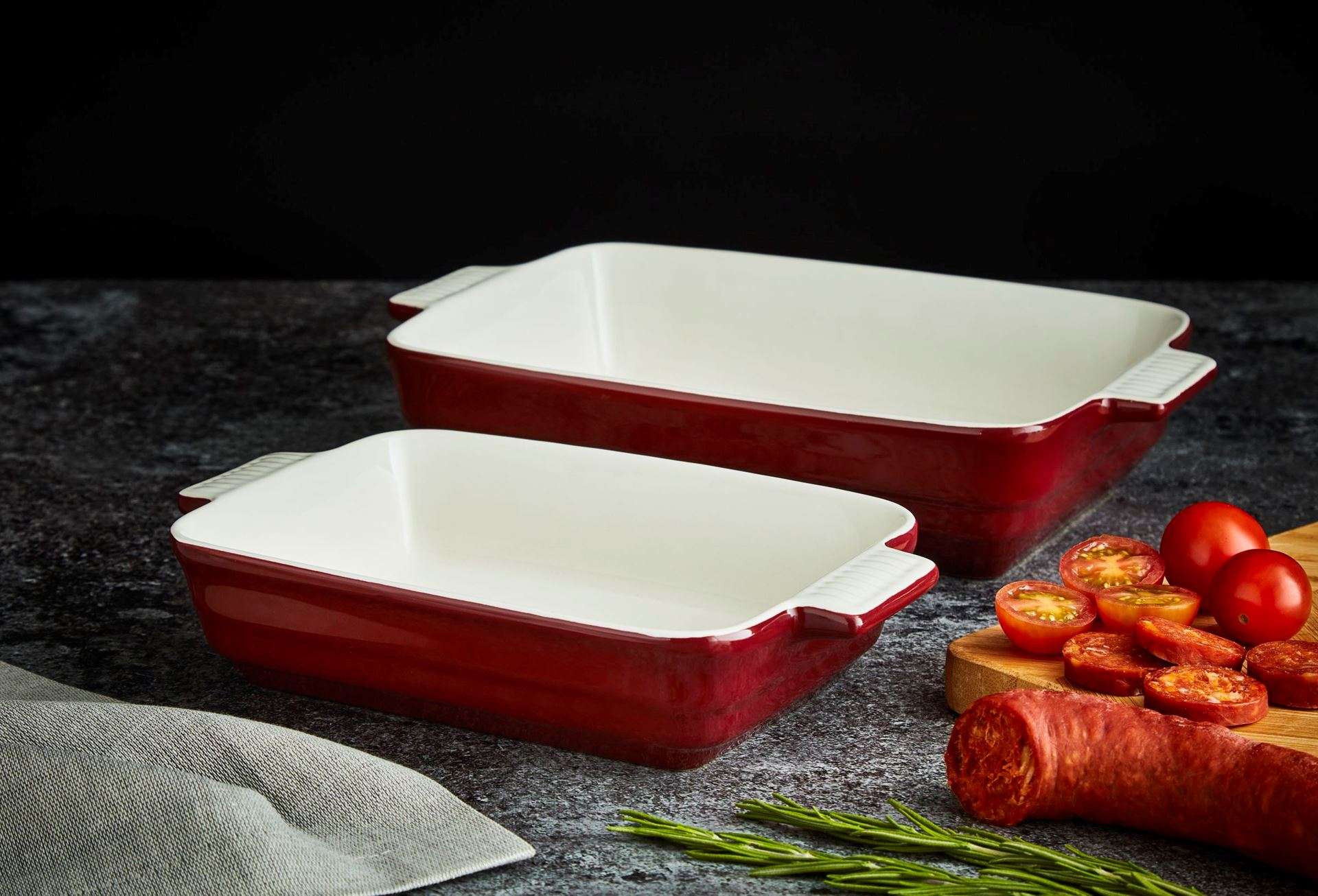 Ovenschalen, Set van 2 Stuks, Rechthoek, Klein en Groot, Rood, Keramiek - Barbary & Oak | Foundry