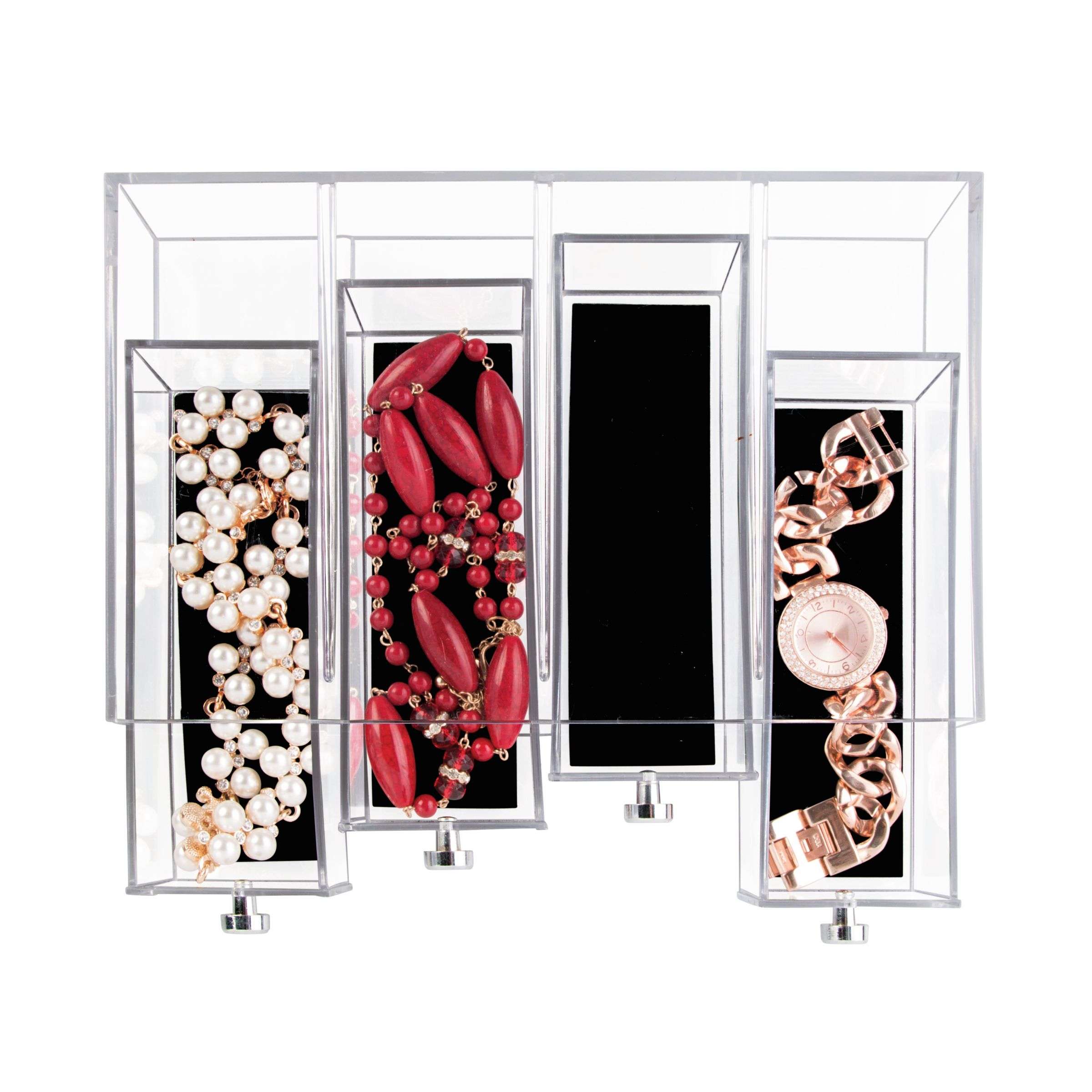 Ladekast, Sieraden Organizer, Small, 4 Lades, 6.6 x 17.7 x 25.2 cm, Transparant, Kunststof - iDesign | Clarity