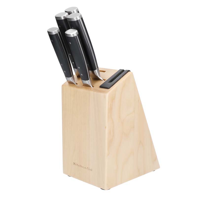 Messenset, 5-delig - Hoogwaardig Japans Koolstofstaal - Berkenhouten Blok - KitchenAid