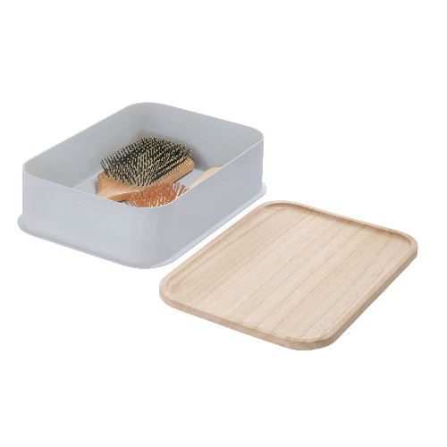 Opbergbox met Deksel, 30.2 x 21.3 x 7.6 cm, Paulownia Hout, Grijs - iDesign | Eco Storage