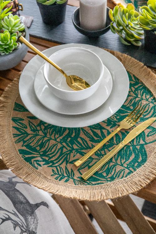 Placemats, Set van 4 Stuks, Geweven, Groene Bladeren, 42 cm - Creative Tops