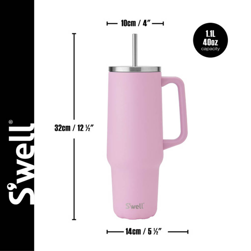 Tumbler XL Hydrangea Pink – Duurzame Roestvrijstalen Thermosbeker | Houdt 50 uur Koud en 10 uur Warm | Rietje , BPA & BPS vrij, 1180ml - S'well