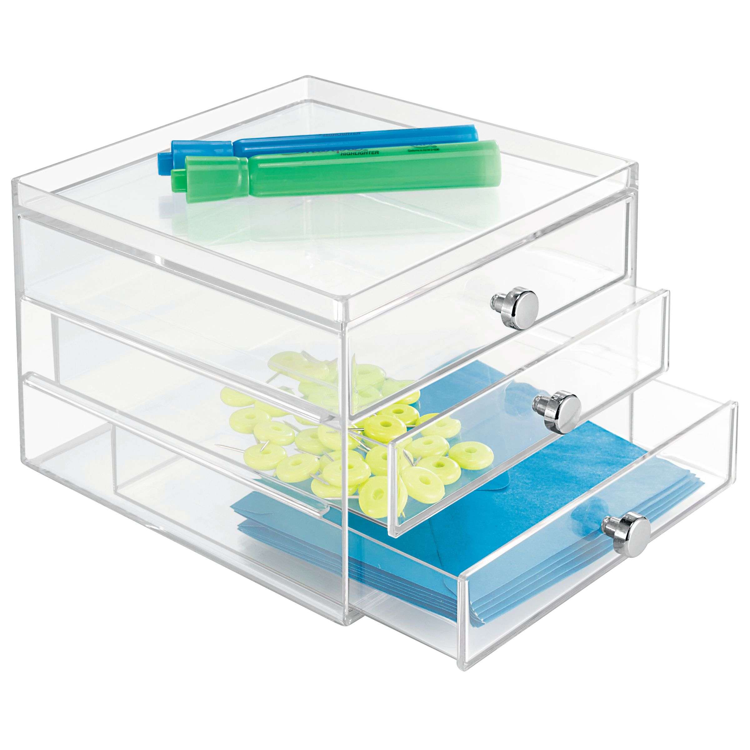 Ladekast, Make-up Organizer, 3 Lades, 16.4 x 17.7 x 12.5 cm, Transparant, Kunststof - iDesign