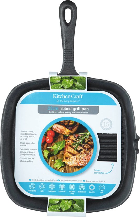 Gietijzeren grillpan - 23cm - Kitchen Craft