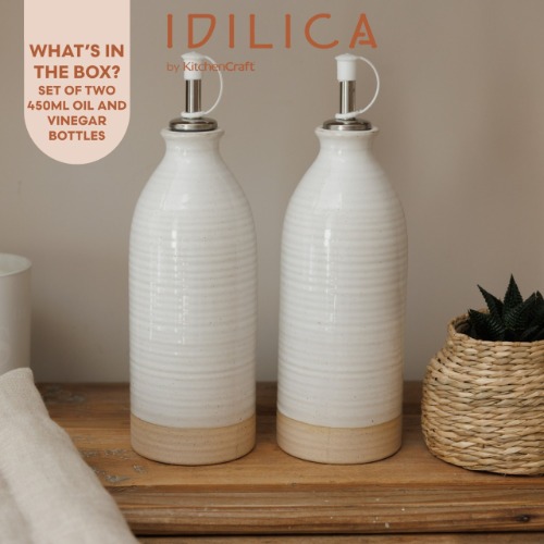 KitchenCraft Idilica Stoneware Oil and Vinegar Set, Gift Boxed