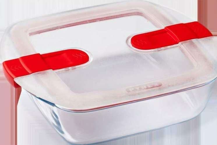 Cook & Heat Vierkante Schaal Met Magnetronbestendige Deksel - Set van 3 Stuks - Glas - Pyrex