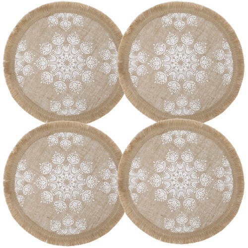 Creative Tops Hessian Jute Patterned Woven Placemats - White leaf