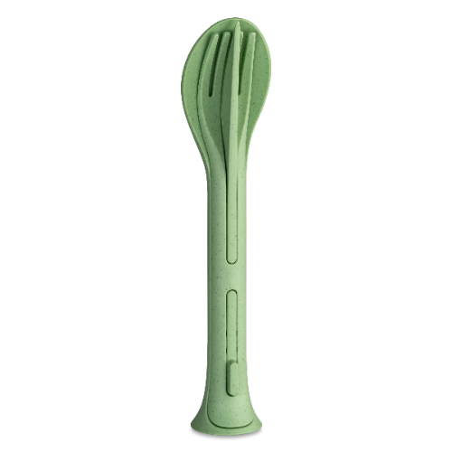Reisbestek, Bestekset van 3 Stuks, Mes, Vork, Lepel, Natuur Blad Groen, Organic Bio-Circular - Koziol | Klikk Pocket
