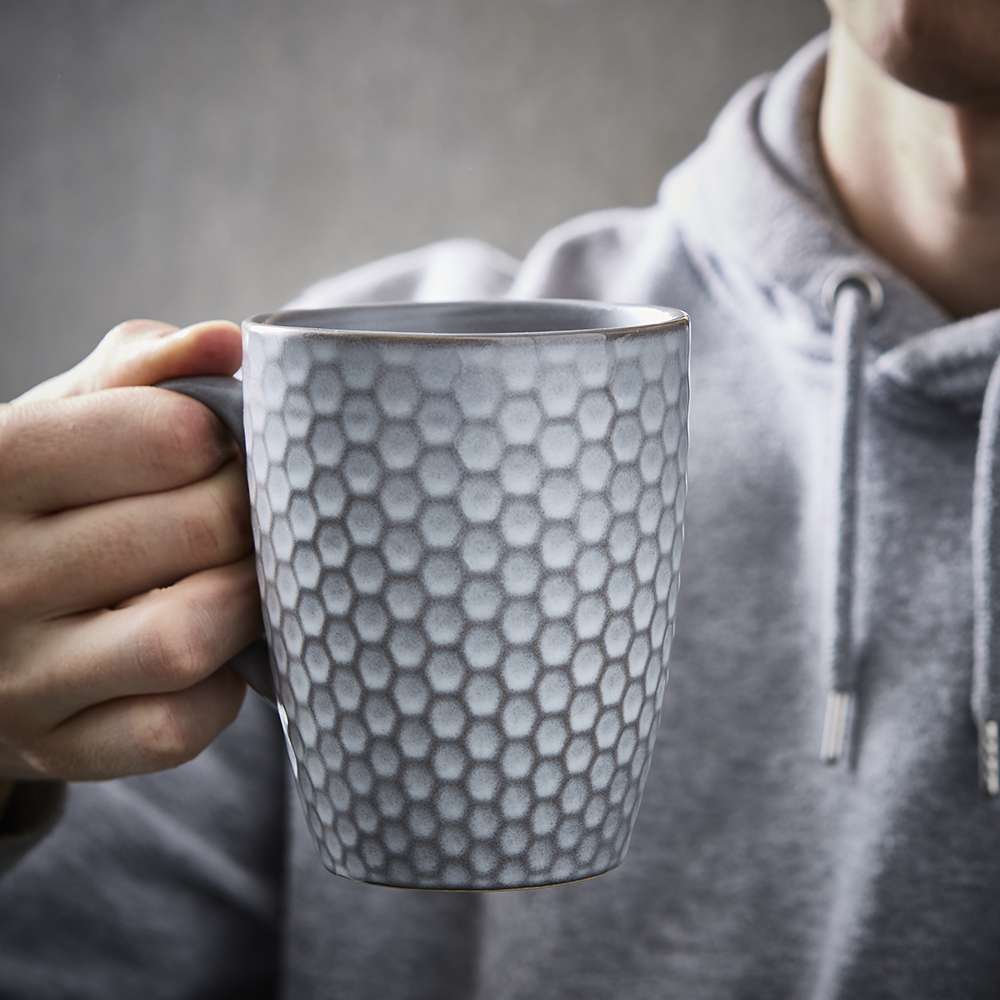 Beker, Mok, Set van 4 Stuks, 375 ML, Honingraat Effect, Keramiek - Barbary & Oak | Reef