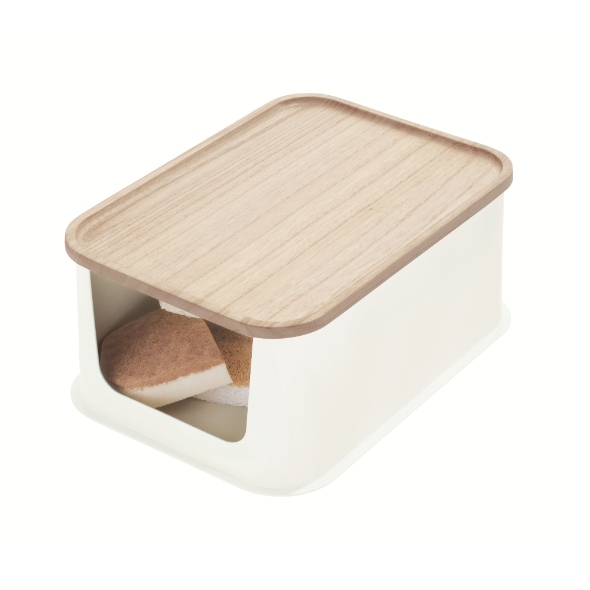 Opbergbox met Opening en Deksel, 21.3 x 30.2 x 12.7 cm, Kunststof, Kokoswit - iDesign | Eco Storage