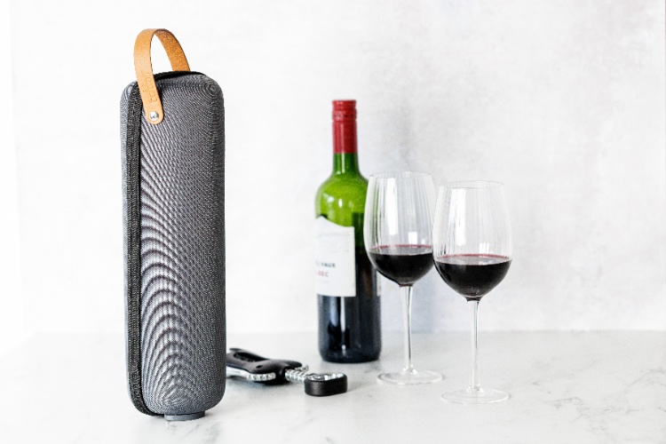 Wijnfles Drager, Nylon, Kunstleer, Grijs - BarCraft