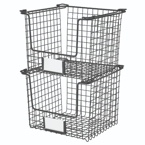 Opbergmand, 25.5 x 25.5 x 20.5 cm, Stapelbaar, RVS, Zwart - iDesign | Classico