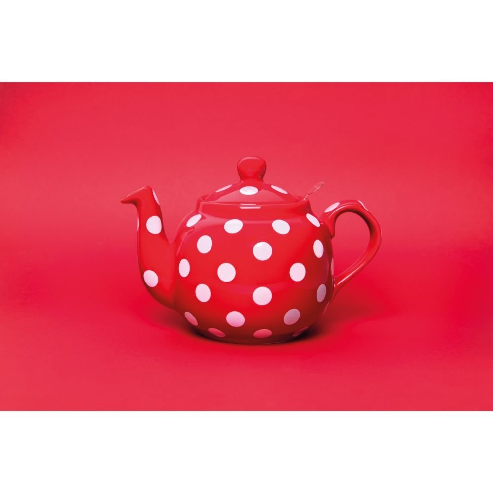 Theepot met Zeef, Keramiek, Rood met Witte Stippen, 1.2 L - London Pottery | Farmhouse