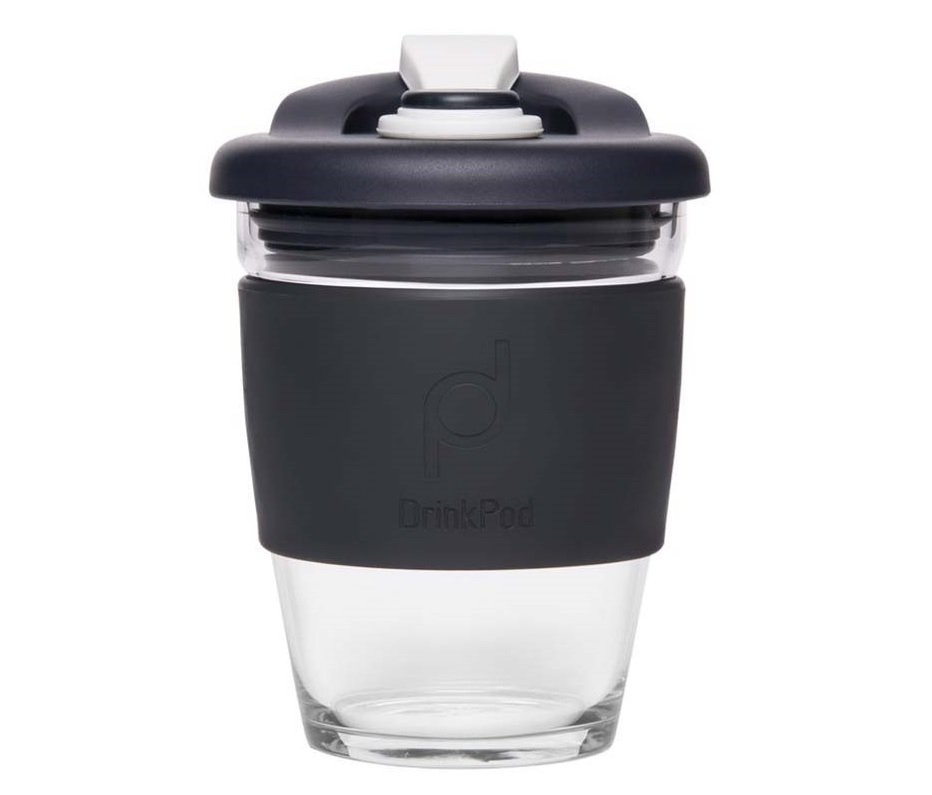 Herbruikbare Koffiebeker - 340ml -  Zwart - Glas - Pioneer