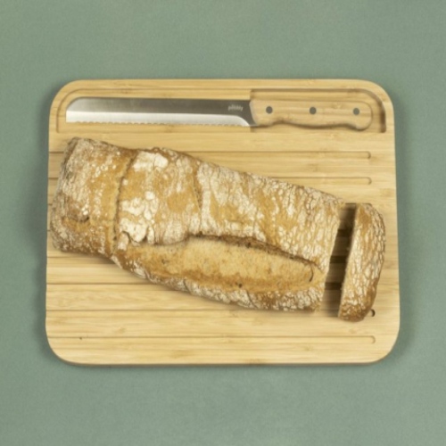 Broodplank met Broodmes, Bamboe, 29 x 20 cm - Pebbly