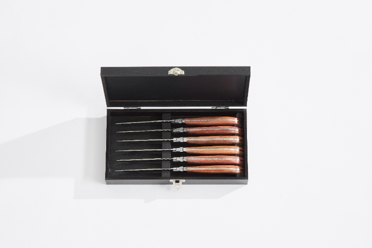 Steakmessen, Set van 6, Rozenhout/RVS, Bruin - In Luxe Giftbox - Laguiole by Haws