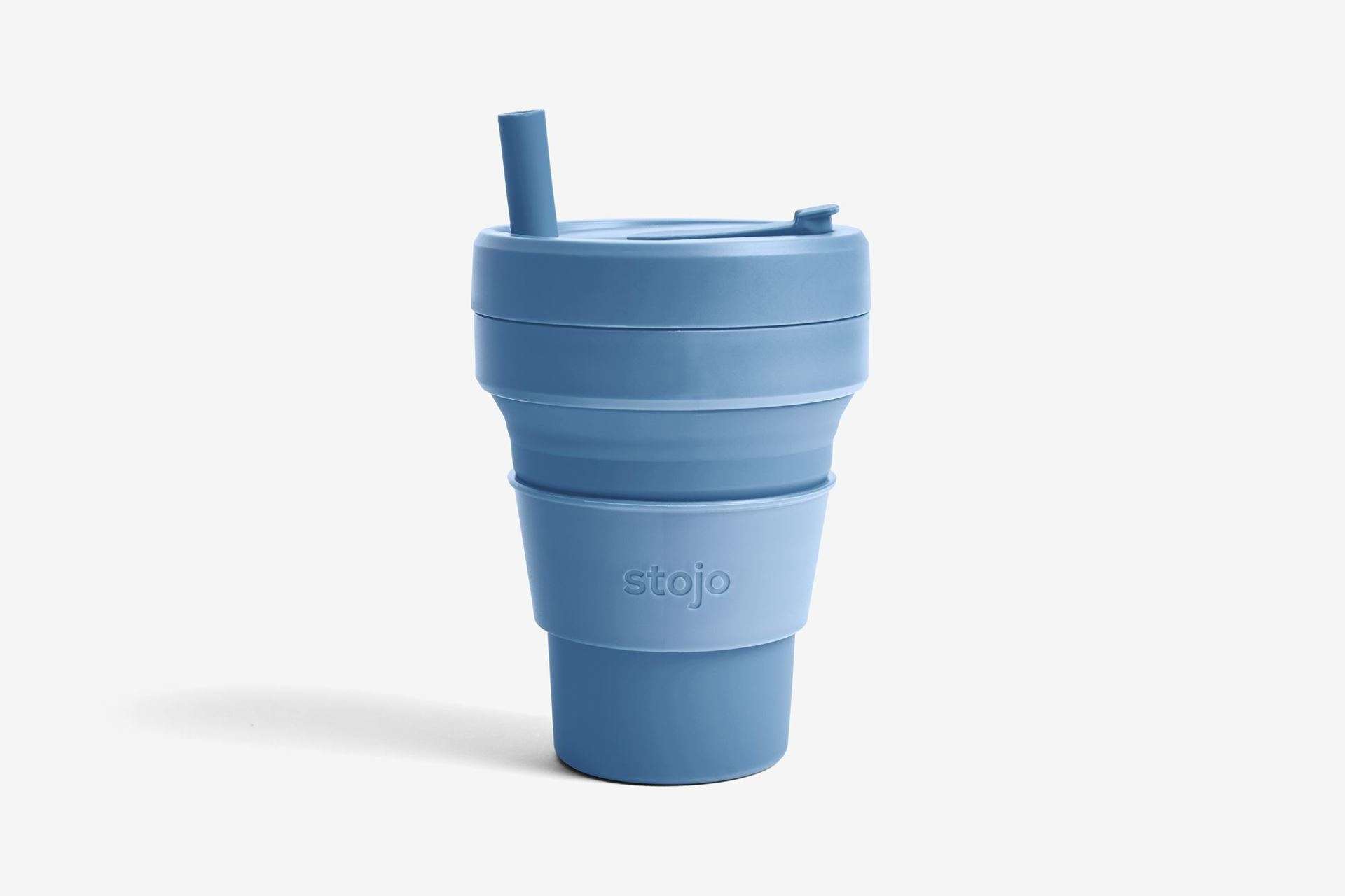 Junior Cup met Rietje, Steel - 250ml - Drinkbeker - Blauw - Opvouwbaar | Stojo