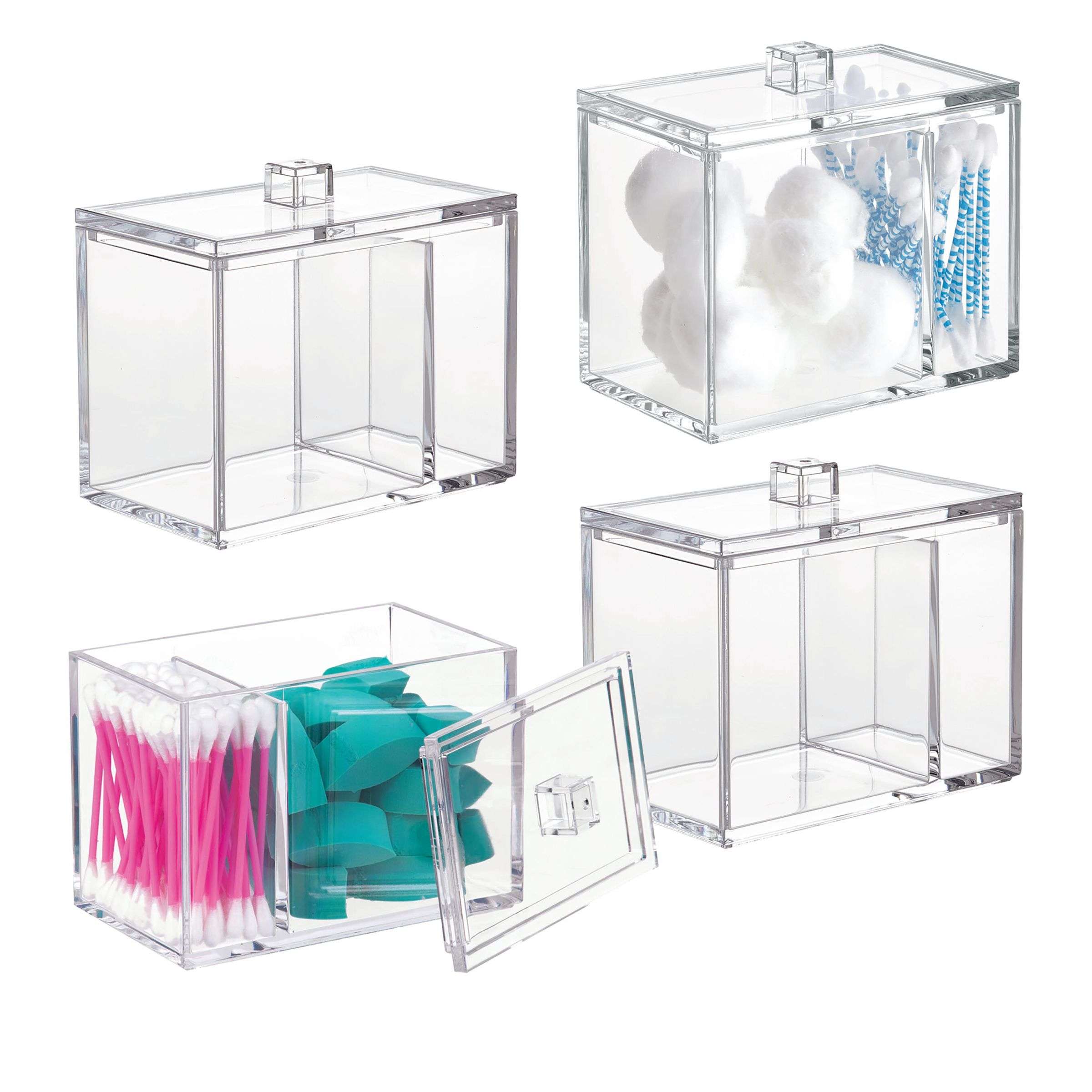 Wattenschijfjes -en Wattenstaafjes Houder, Organizer, 2 Vakken, Transparant, Kunststof - iDesign | Clarity