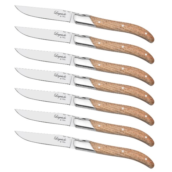 Steakmessen, Set van 6, Eikenhout/RVS, Bruin - In Luxe Giftbox - Laguiole by Haws