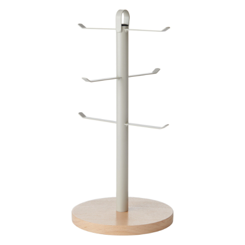 KitchenCraft Idilica Beech Wood and Galvanised Steel Mug Tree, Tagged