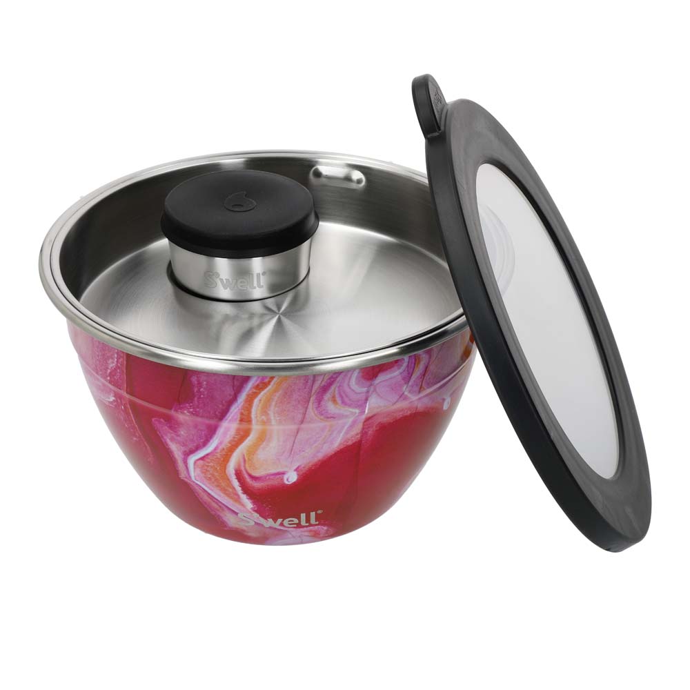 Saladekom Set - Agaat Roze - Met apart dressing reservoir - 1,9Liter - Duurzaam - S'Well | Rose Agate