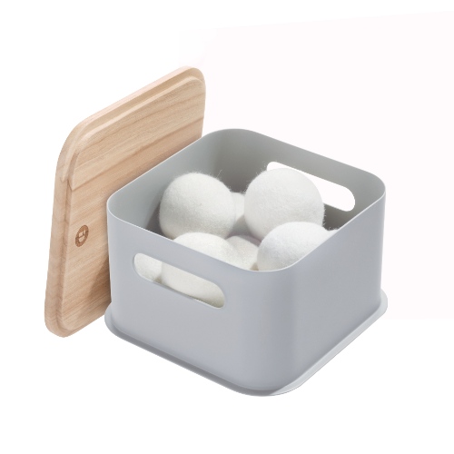 Opbergbox met Handvat en Deksel, 21.3 x 21.3 x 12.7 cm, Paulownia Hout, Grijs - iDesign | Eco Storage