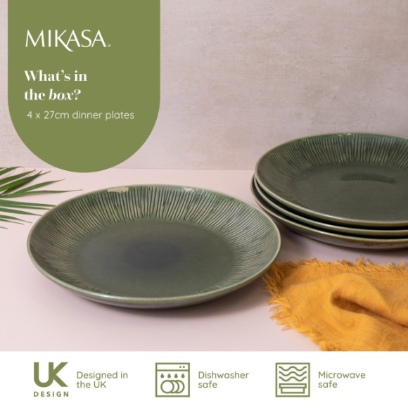 Mikasa Jardin 4pc Stoneware Dinner Plate Set, 27cm, Gift boxed