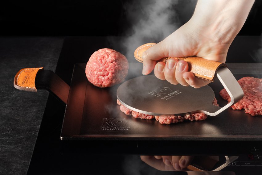 Braad -en Grillpers met Lederen Hoes, Hamburgerpers - Kockums