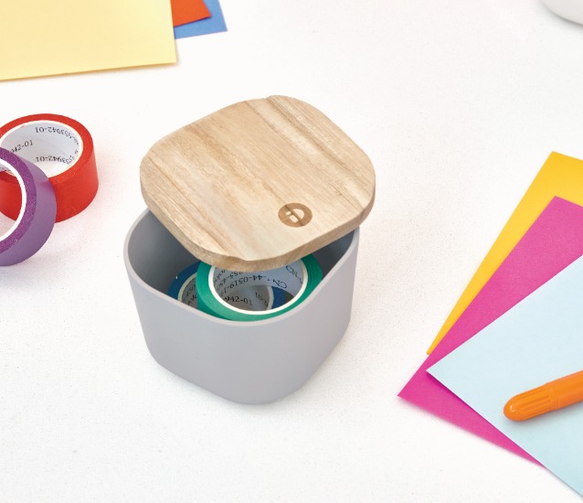 Opbergbox met Deksel, XS, 9 x 9 x 6 cm, Gerecycled Kunststof/Hout, Grijs - iDesign | Eco Storage