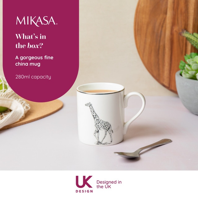 Mikasa Fine China 280ml Straight Sided Mug, Giraffe, Gift boxed