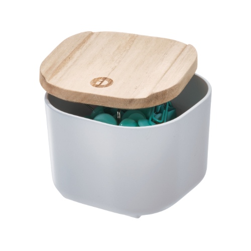 Opbergbox met Deksel, XS, 9 x 9 x 6 cm, Gerecycled Kunststof/Hout, Grijs - iDesign | Eco Storage
