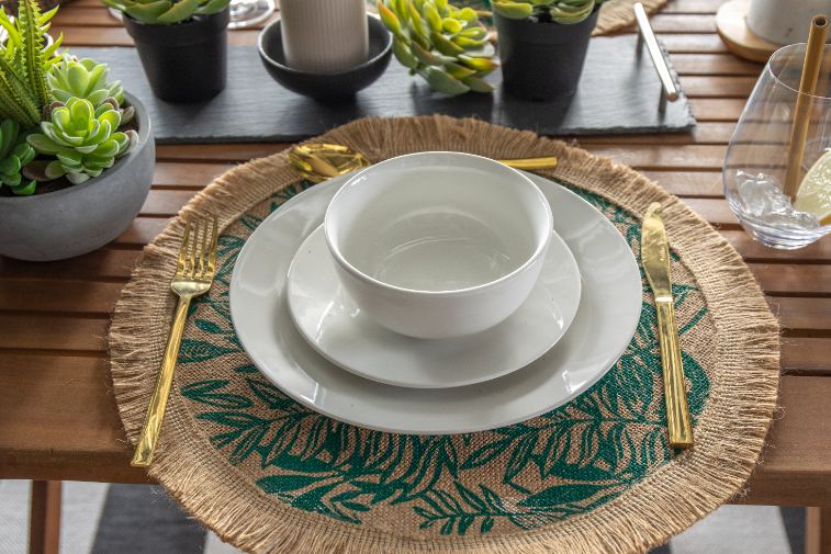 Placemats, Set van 4 Stuks, Geweven, Groene Bladeren, 42 cm - Creative Tops