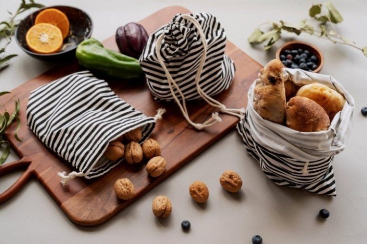 Fruit en Groenten Zakje - Gestreept - Zwart - Set van 3 Stuks - Bee's Wax 