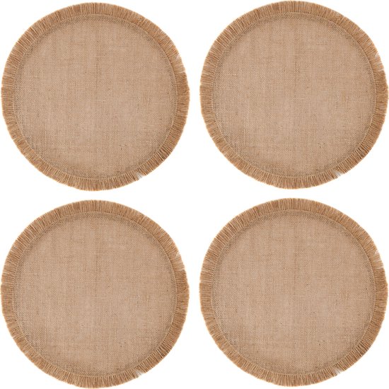 Placemats, Set van 4 Stuks, Rond, Jutte, Geweven, 38 CM, Naturel - Mikasa