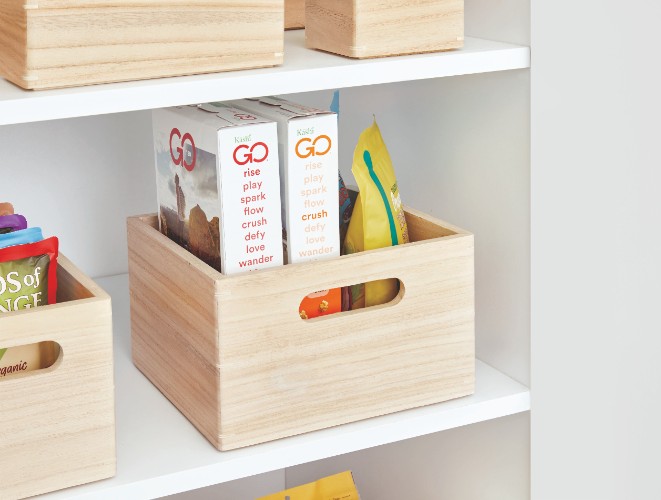 Opbergbox met Handgrepen, 25.5 x 25.5 x 15 cm, Paulownia Hout, Beige - iDesign | The Home Edit