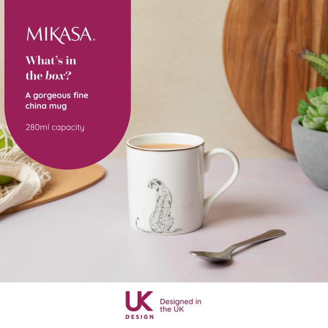 Mikasa Fine China 280ml Straight Sided Mug, Cheetah, Gift boxed