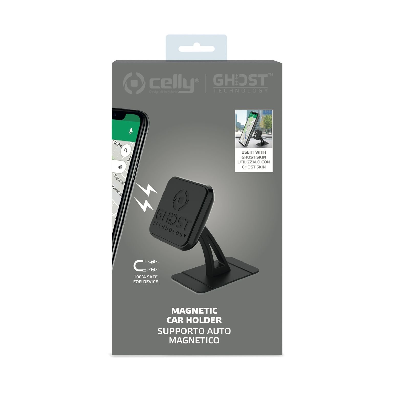 Ghost Magnetische Mini Dashboard Smartphonehouder, Zwart - Kunststof - Celly