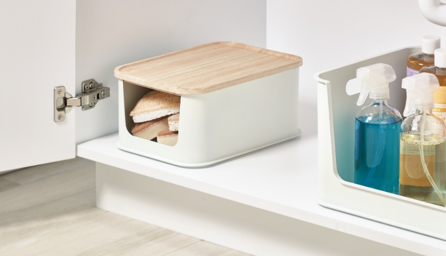 Opbergbox met Opening en Deksel, 21.3 x 30.2 x 12.7 cm, Kunststof, Kokoswit - iDesign | Eco Storage
