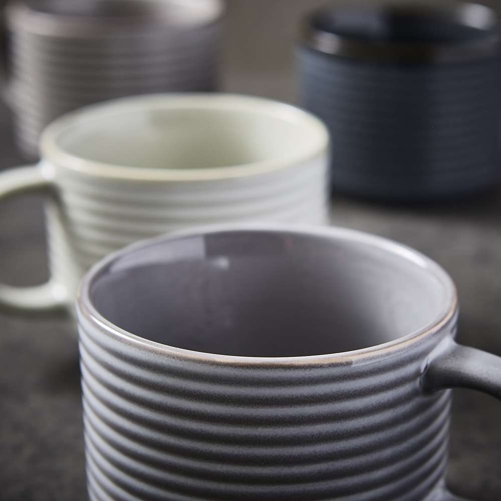 Beker, Mok, Set van 4 Stuks, 0.28 L, Stapelbaar, Rimpel Effect, Keramiek - Barbary & Oak | Totem