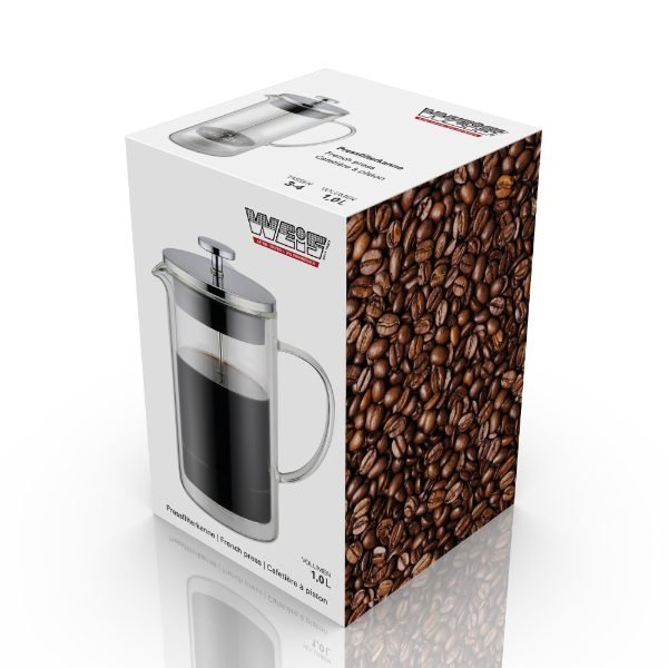 Cafetière, 750 ml, Dubbelwandig, Glas – Weis