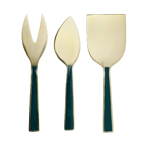 Kaasmessen, Set van 3 Stuks, RVS, Goud, Smaragdgroen Emaille Handvat, 15.5 CM - Artesà