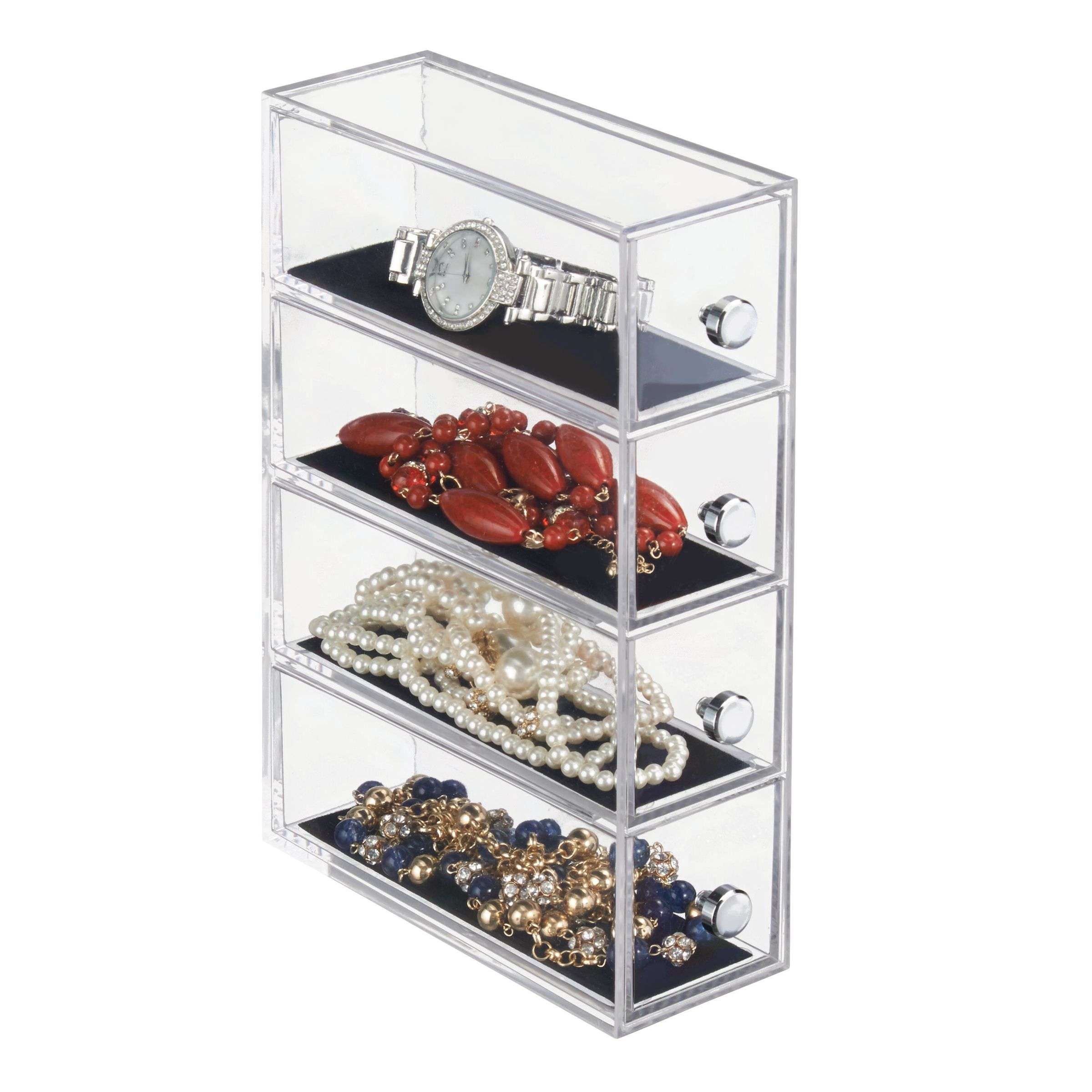 Ladekast, Sieraden Organizer, Small, 4 Lades, 6.6 x 17.7 x 25.2 cm, Transparant, Kunststof - iDesign | Clarity