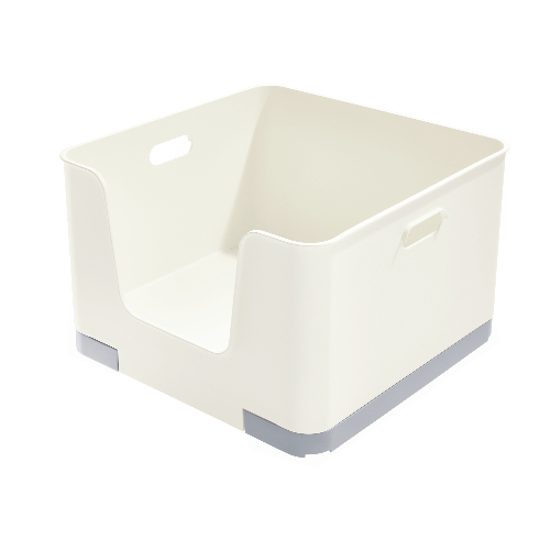 Stapelbare Opbergbox met Opening, 39 x 23 cm, Kunststof, Beige/Grijs - iDesign | Eco Storage