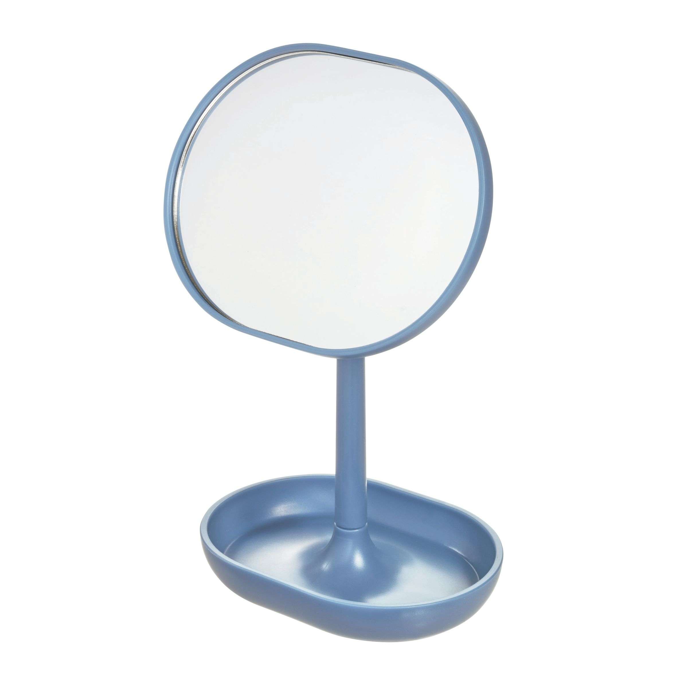 Spiegel met Bakje, Staand, 16.5 x 11.3 x 19.8 cm, Kunststof, Blauw - iDesign | Cade