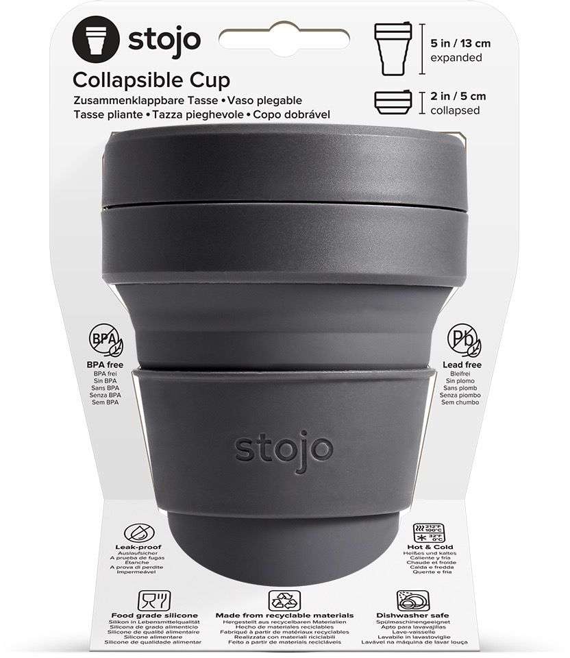 Pocket Cup, Carbon - 355 ml - Drinkbeker - Koffiebeker - Zwart - Opvouwbaar | Stojo