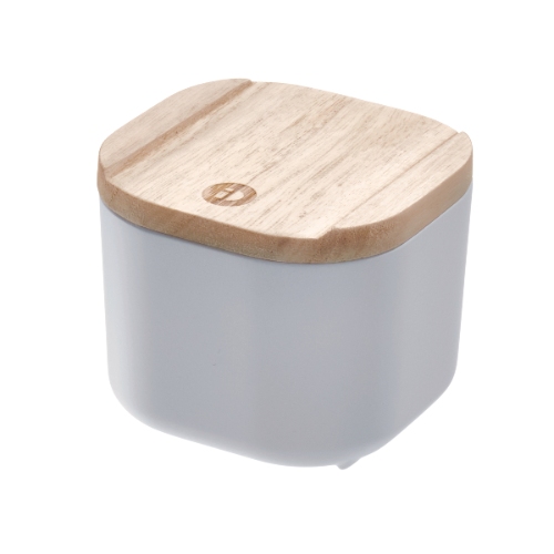 Opbergbox met Deksel, XS, 9 x 9 x 6 cm, Gerecycled Kunststof/Hout, Grijs - iDesign | Eco Storage
