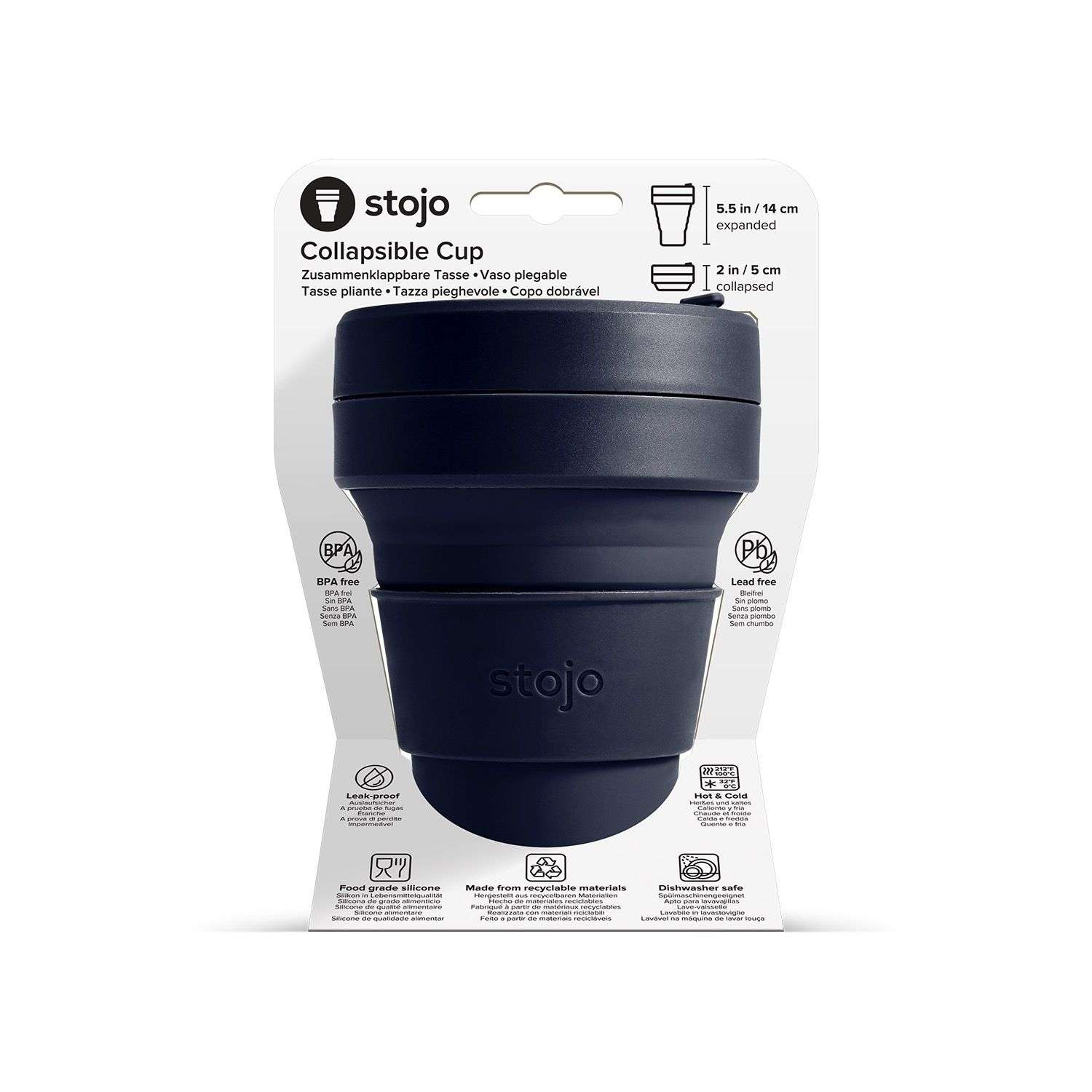Biggie Cup, Denim - 470 ml - Koffiebeker - Drinkbeker - Donker Blauw - Opvouwbaar | Stojo