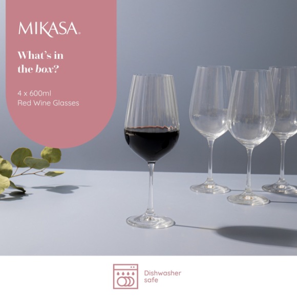 Mikasa Treviso 4pc Red Wine Glasses, 600ml, Gift boxed