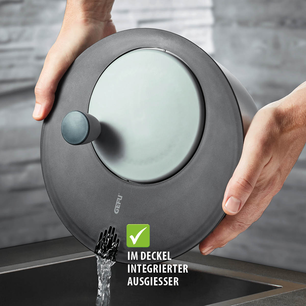 Slacentrifuge, Sladroger, Slazwierder, 3L, Afgiet Deksel, Vershoud deksel, Ø25 cm, Stay Fresh Lid - GEFU | Rotaro